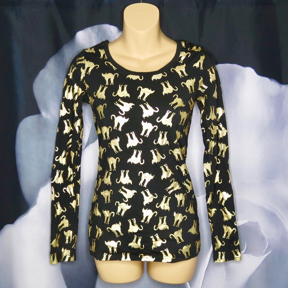 Metallic Gold Cats Long Sleeve Shirt